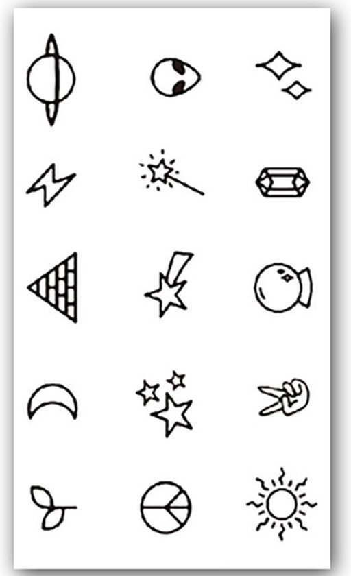 Temporary Tattoo Manen/Sterren/Ruimte/Alien (11x6cm) [Neptattoo - Tijdelijke tatoeage - Nep Fake Tattoos - Water overdraagbare festival sticker henna outfit tattoo - Glitter tattoo - Volwassenen Kinderen Jongen Meisje]