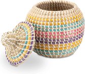 Decorasian Opslag met deksel, gevlochten uit zeegras-pot, kleurrijk - 20 cm diameter