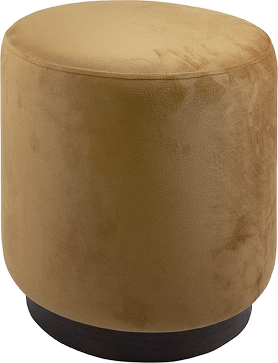 Poef W. Wood Rim - Velvet Okergeel - Medium - 36x38cm