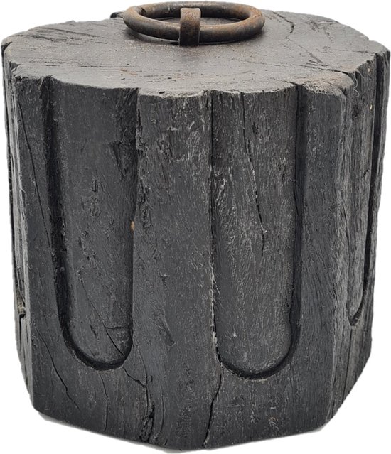 Deco4yourhome® - Deurstop - XXL - Zwart - 4kg - Metalen Ring - Grof hout - Antiek bouwornament
