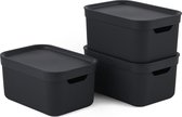 ive Dekobox Set de 3 boîtes de rangement 5l avec couvercle, plastique (PP recyclé), gris foncé, 3x5l (27,8 x 19,5 x 22,4 cm)