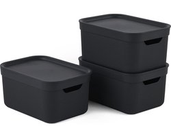 Rotho Jive opbergdoxen set van 3 opbergdosen 5l met deksel, kunststof (PP gerecycled), donkergrijs, 3x5l (26,5 x 18,5 x 13,2 cm)