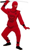 Widmann - Ninja & Samurai Kostuum - Kyoto Rode Ninja Kostuum Jongen - Rood - Maat 140 - Carnavalskleding - Verkleedkleding