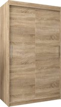 InspireMe - Kledingkast met 2 schuifdeuren, Modern-stijl, Kledingkast met planken (BxHxD): 120x200x62 - TORM 120 Sonoma Eik