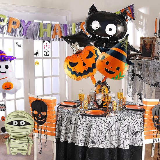 9 Ballons En Aluminium Halloween - Motifs Citrouille, Fantôme, Sorcière, Araignée, Chat Noir - Gonflage Facile, étanchéité Optimale