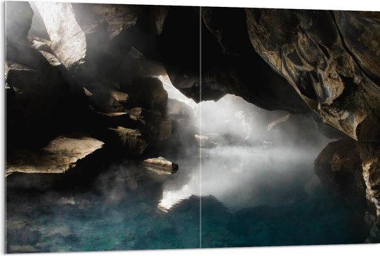 WallClassics - Acrylglas - Mist over Water in een Grot - 120x80 cm Foto op Acrylglas (Met Ophangsysteem)