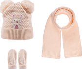 Kitti 3-Delig Winter Set | Muts (Beanie) met Fleecevoering - Sjaal - Handschoenen | 0-18 Maanden Baby Meisjes | K22150-03-04 | Powder Pink