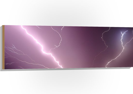 WallClassics - Hout - Roze / Paarse Bliksem - 120x40 cm - 12 mm dik - Foto op Hout (Met Ophangsysteem)