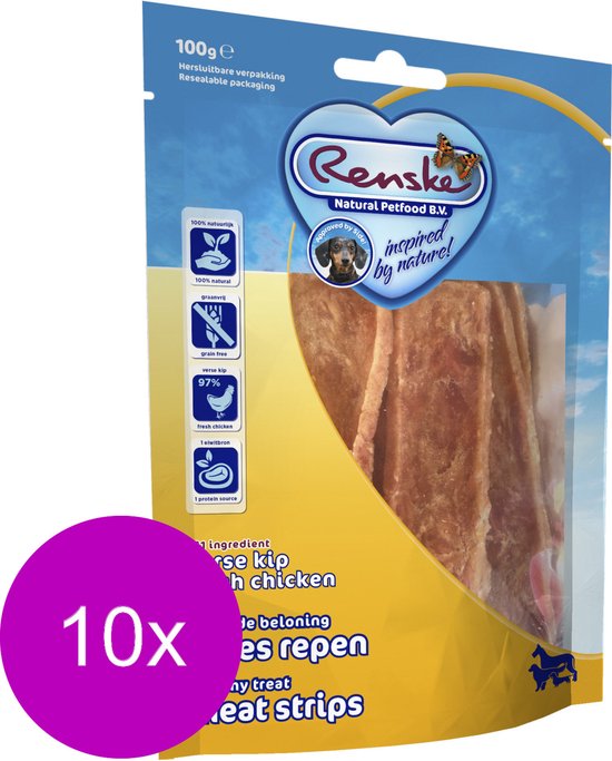 10x Renske Gezonde Beloning Vleesstrips Kip 100 gr