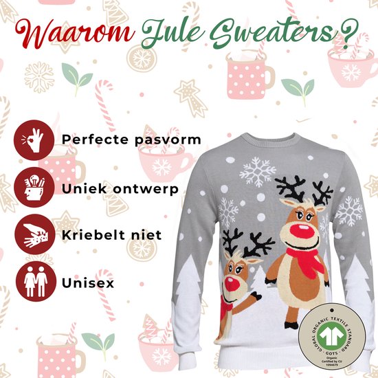 Ugly Christmas Sweater Women & Men - Christmas Sweater "Two Dear Rennes" - 100% Organic Katoen - Noël Sweater Men & Women Size M
