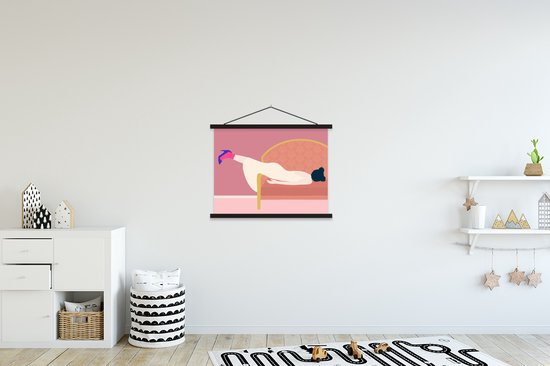 Support pour affiche avec affiche 60x45 cm - Affiche scolaire - Vintage - Femme - Pastel - Affiche textile - Lattes noires