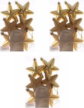 18x Gouden sterren kerstballen 7 cm - Glans/mat/glitter - Onbreekbare plastic kerstballen - Kerstboomversiering goud