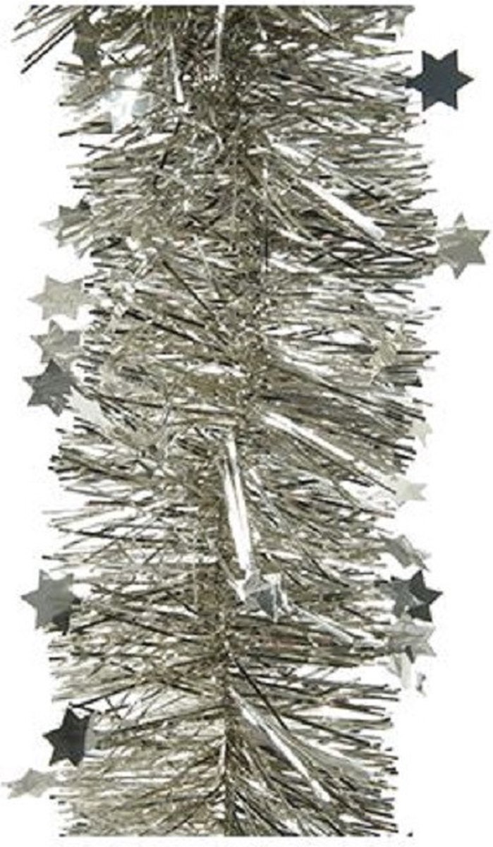 6x Mat zilveren sterren kerstslingers 10 x 270 cm kerstboom - Guirlande folie lametta - Kerstboom versieringen
