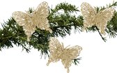 Kerstboom vlinders op clip - 11 cm - goud glitter -3x stuks -kunststof