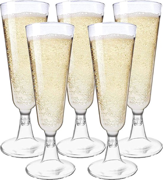 MATANA 48 Plastic Champagneglazen voor Bruiloften, Verjaardagen, Kerst & Feesten, 150ml - Elegant, Stevig & Herbruikbaar