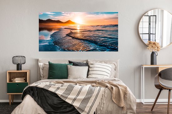 Affiche Coucher de Soleil - Mer - Berg - Horizon - Paysage - Blauw - 150x75 cm
