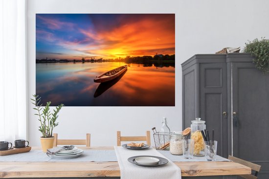 Affiche Bateau - Water - Coucher de soleil - Oranje - Water - 180x120 cm XXL - Décorations de Noël - Décoration de Noël pour l'intérieur - Noël