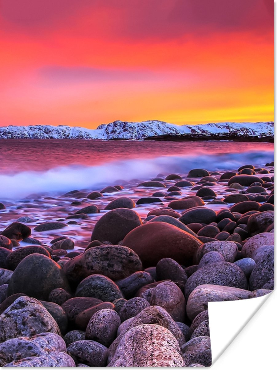 Poster Zon - Stenen - Sneeuw - Landschap - Water - 60x80 cm