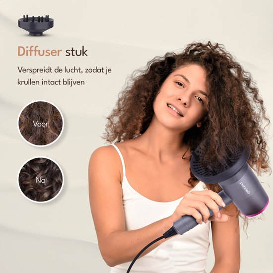 Purelab Föhn met Diffuser - Ionische Haardroger - 3 Standen - Zwart
