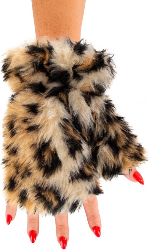 KIMU Vingerloze Handschoenen Panterprint Bont - Handschoen Zonder Vingers - Kattenpootjes Dierenpootjes Panter Luipaard Cheetah Fleece Kerstkado Kerst Kado