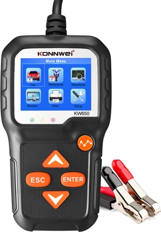 KONNWEI KW650 6V- 12V auto motorfiets accu grasmaaier detector met 2,4 inch kleurendisplay en golfvormgrafiek