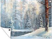 Tableau Jardin Paysage d'hiver à l'huile - 80x60 cm - Affiche jardin