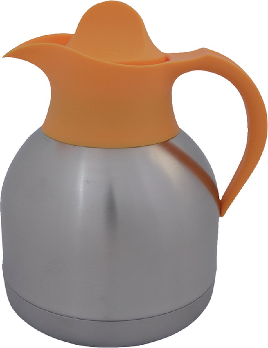 Thermoskan theekan 1liter roestvrijstaal gele dop