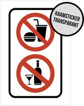 Pictogram/ sticker **Transparant** | No food/ Verboden te eten/ No alcohol/ Alcoholgebruik verboden | 10 x 16 cm | Universeel | Overlast | Voedsel | Sterke drank | Eten en drinken | Transparante folie | Raamsticker | 2 stuks