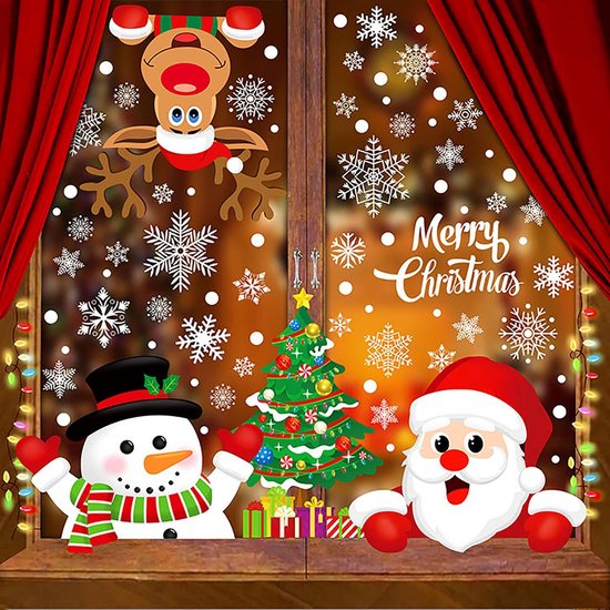315 STKS Kerst Raam Cling Sticker,10 Vellen Venster Display Leuke Kerstman Sneeuwman Rendier Dubbelzijdig Kerst Venster Decals Herbruikbare Xmas Decoraties
