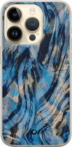 iPhone 14 Pro hoesje siliconen - Zebra x Leopard - Zebraprint - Blauw - Apple Soft Case Telefoonhoesje - TPU Back Cover - Casevibes