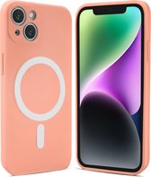 ShieldCase geschikt voor Apple iPhone 14 Magneet hoesje siliconen zijde - roze - Backcover case - Shockproof hoesje - Zacht hoesje met oplaad ring
