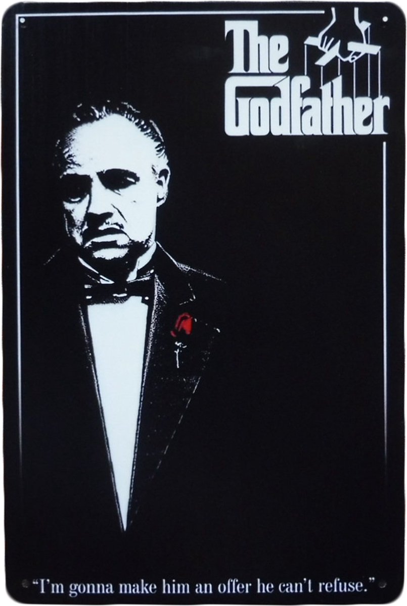 Wandbord – Godfather - Mancave - Wandborden - Tekstbord - Metalen borden - Mancave decoratie - Metalen wanddecoratie - UV bestendig - Metal sign - Decoratie - Tekstborden - Metalen borden - Wand Decoratie - Metalen bord - 20 x 30 cm - Cave & Garden