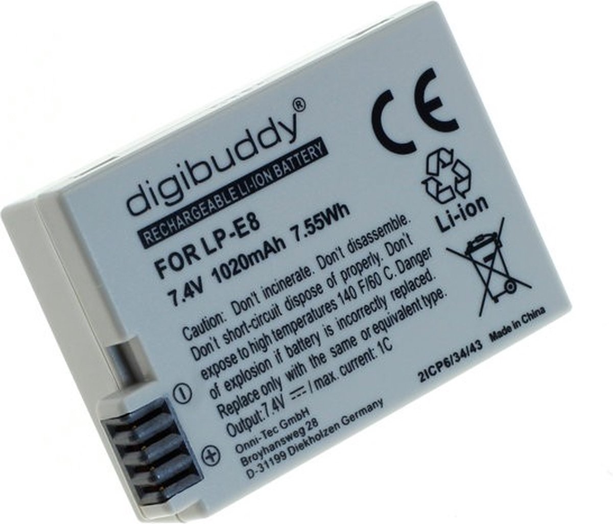 Digibuddy accu Canon LP-E8 (o.a. voor de Canon EOS 550D / 600D / 650D / 700D) - digibuddy