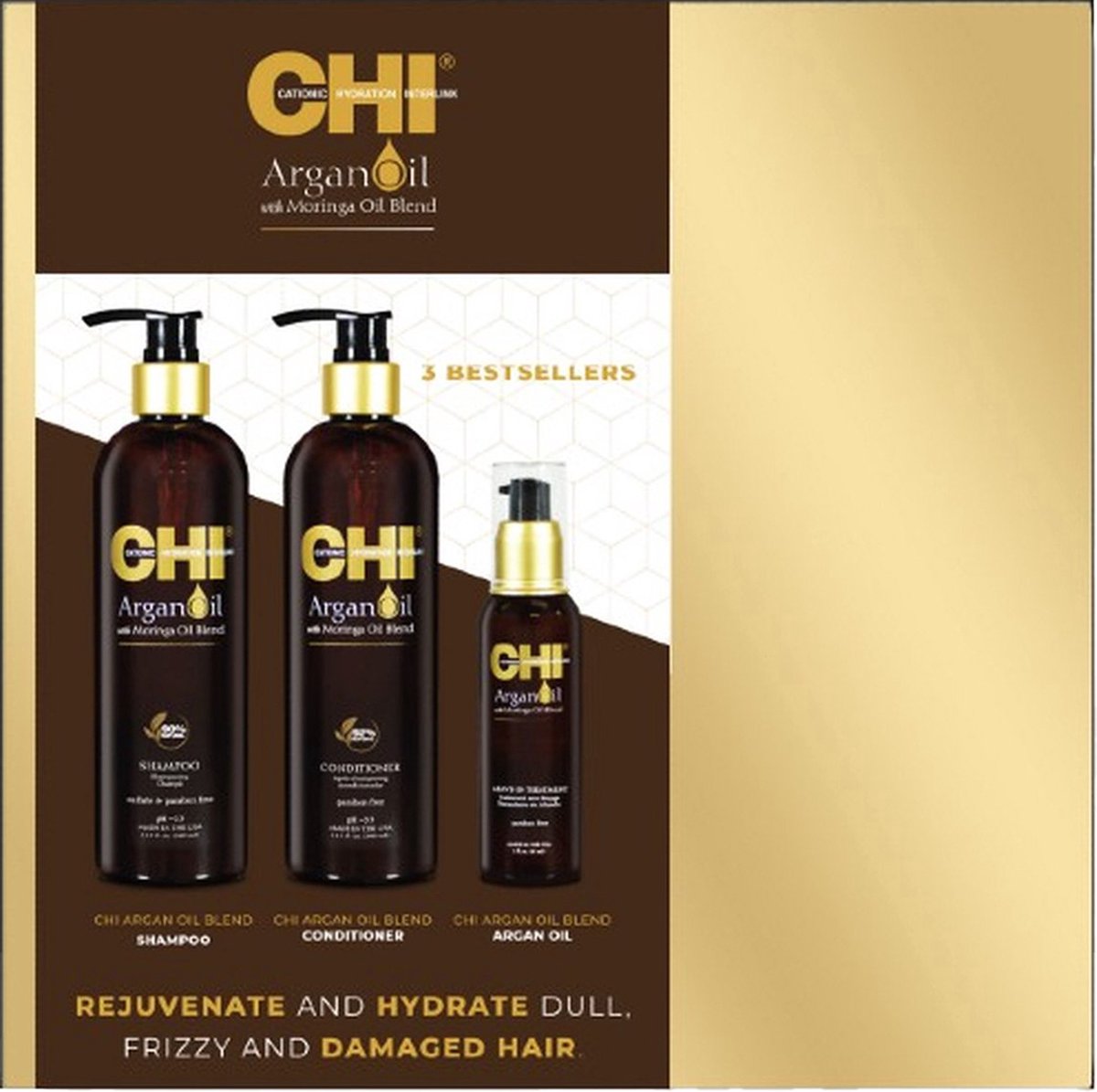 CHI Argan Oil - Shampoo - Conditioner - Leave-In Treatment - Holiday Gift Set