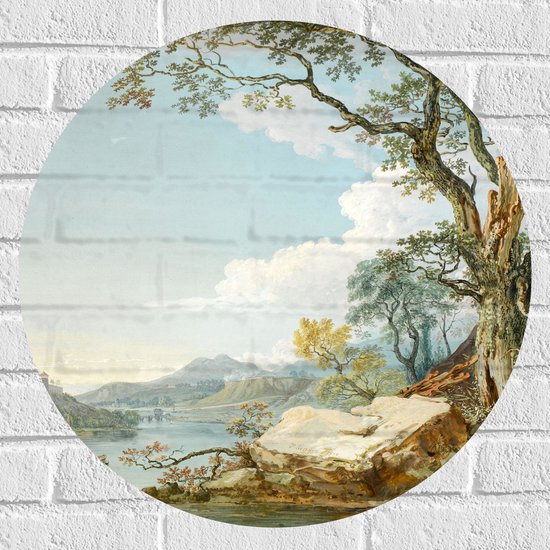 WallClassics - Muursticker Cirkel - Schilderij van Grote Boom met Planten - 60x60 cm Foto op Muursticker