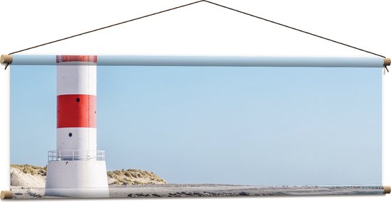 WallClassics - Textielposter - Vuurtoren met Rotsen aan de Zee - 120x40 cm Foto op Textiel
