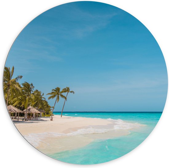 WallClassics - Dibond Muurcirkel - Tropisch Strand met Palmbomen - 100x100 cm Foto op Aluminium Muurcirkel (met ophangsysteem)