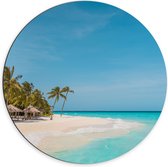 WallClassics - Dibond Muurcirkel - Tropisch Strand met Palmbomen - 70x70 cm Foto op Aluminium Muurcirkel (met ophangsysteem)