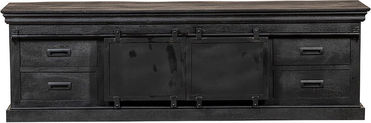 Mangohouten TV Meubel Portland Black 240 cm Mahom Industrieel - TV Meubel van Mangohout & Metaal - Industriële TV Meubel
