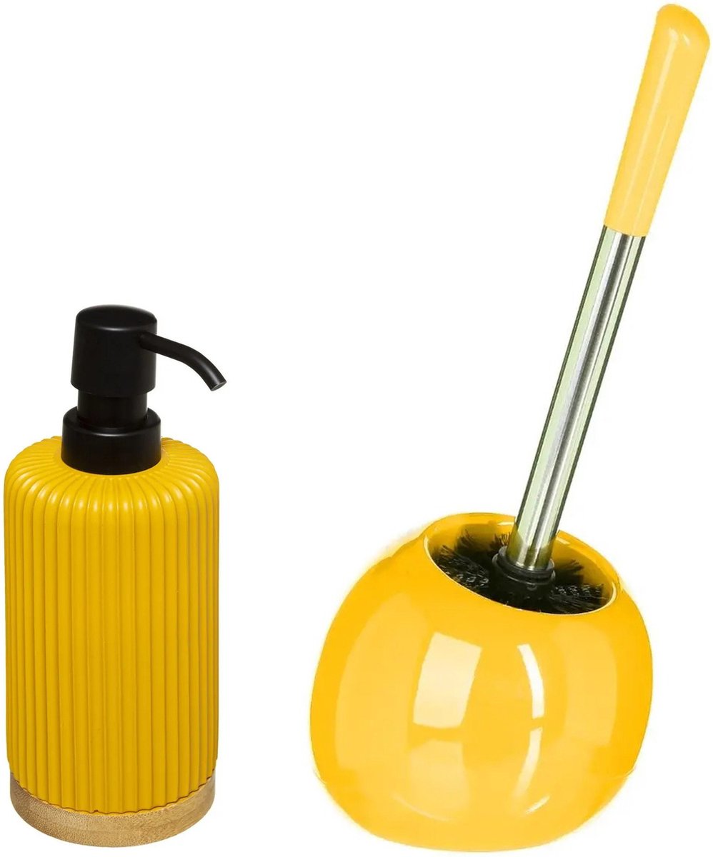 5Five Toiletborstel mosterdgeel 36 cm met zeeppompje 270 ml polyresin