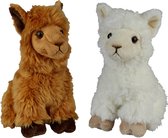 Ravensden - Knuffeldieren set alpaca/lama pluche knuffels 18 cm