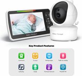 Baby Monitor avec caméra - Écran 5,0 pouces - Affichage néerlandais - Sans Wifi ni application - Capteur de température - Vision nocturne - Fonction Talk Back - 8 berceuses -