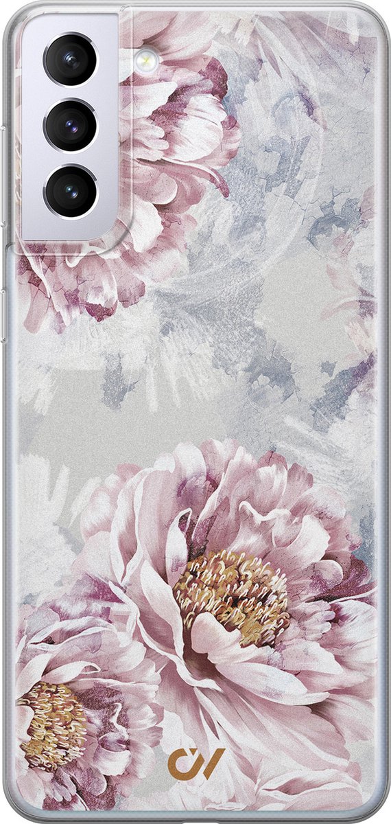 Samsung S21 hoesje - Floral Print - Bloemen - Beige - Soft Case Telefoonhoesje - TPU Back Cover - Casevibes