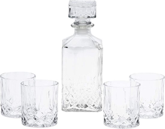 Carafe à Whisky BarCraft 1L - Verre Taillé Avec Bouchon Silicone - Élégante Pour Cognac, Gin Et Spiritueux