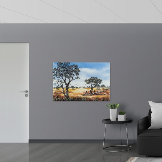 WallClassics - Poster Glossy - Dessin d' Arbres avec Vogeks - 120x80 cm Photo sur Papier Poster avec Finition Brillante