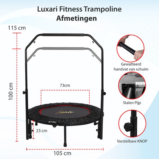 Luxari - Fitness Trampoline Pro - Inclusief stang & Beschermhoes - Ø 105cm  -... | bol.com