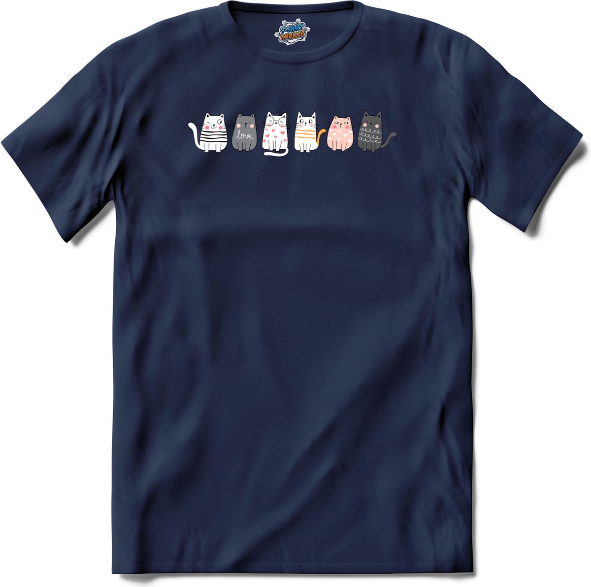Katten vrienden - T-Shirt - Dames - Navy Blue - Maat XXL