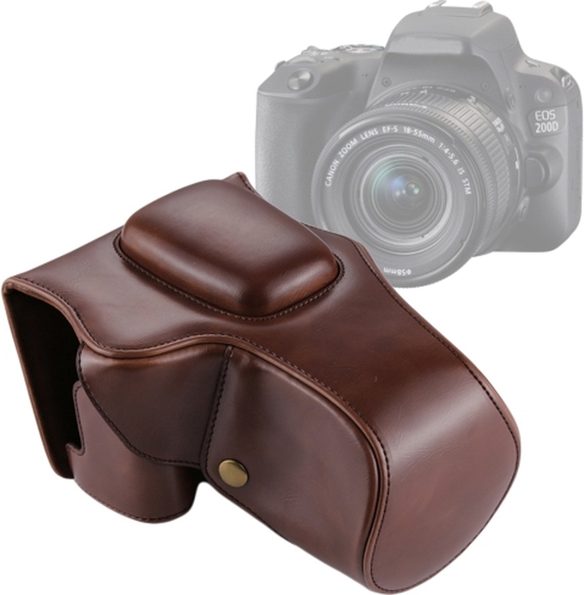 Full Body Camera PU lederen tas tas voor Canon EOS 200D (18-55mm lens) (koffie) - Merkloos