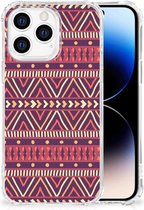 GSM Hoesje Geschikt voor iPhone 14 Pro Hoesje met naam met transparante rand Aztec Purple