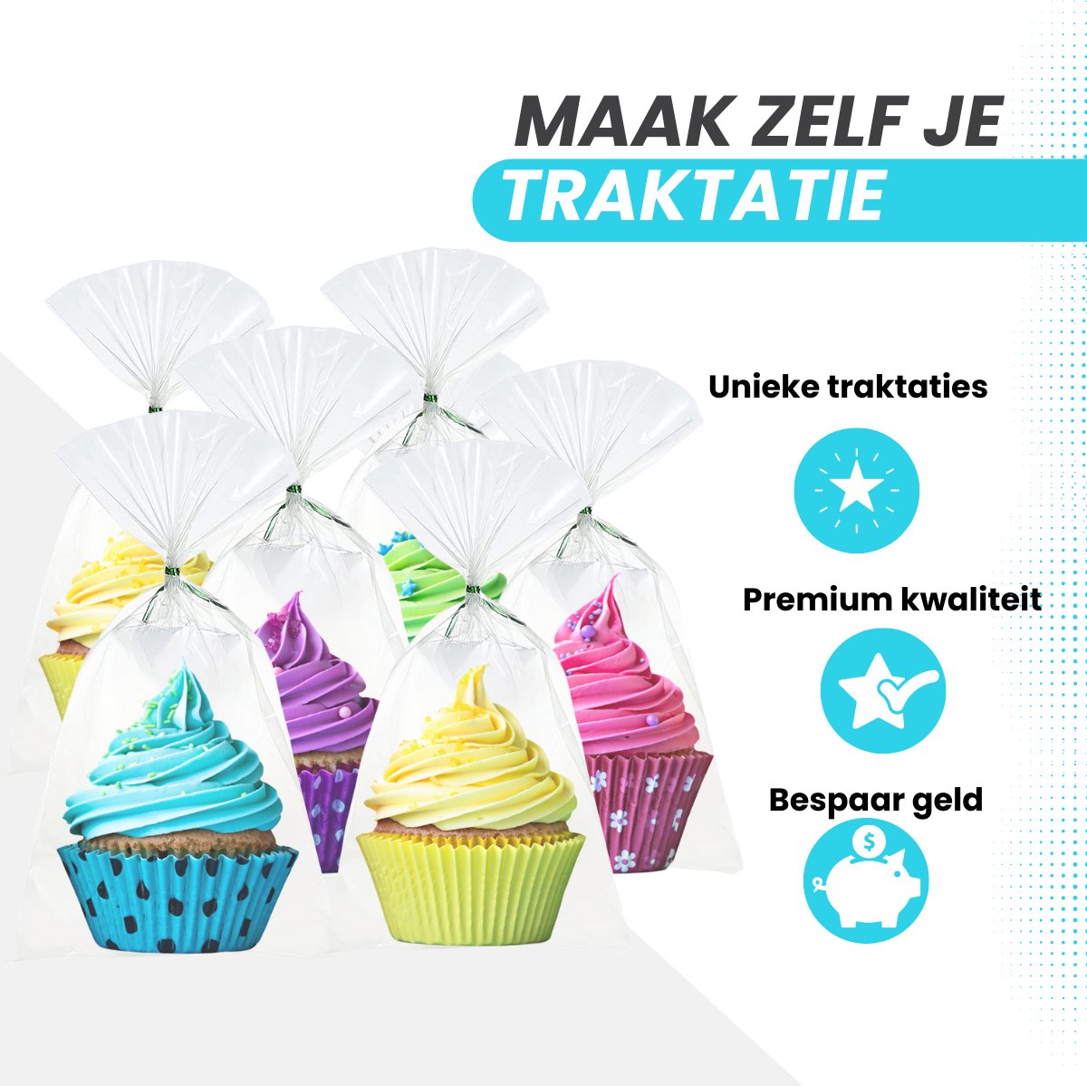 Feestio Uitdeelzakjes Transparant - Traktatie Zakjes kinderfeestje - Cellofaanzakjes - Snoepzakjes - cadeauzakjes — afbeelding 3